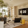 Modern Cream Style Living And Dining Room With Art Gallery Wall And Lush Green Plants