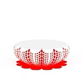 White and Red Round Furniture Piece With Petal Shaped Base And Red Dot Pattern
