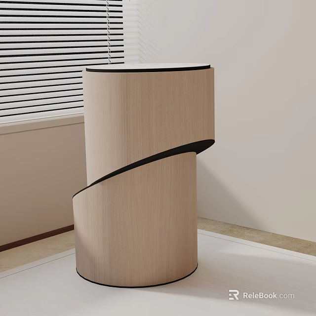 Modern Spiral Shaped Side Table Featuring Light Wood Finish And Black Accent 3d model 