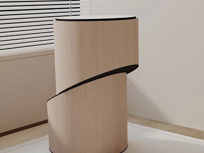 Modern Spiral Shaped Side Table Featuring Light Wood Finish And Black Accent 3d model