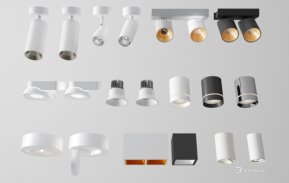 Modern Downlights and Spotlights with Various LED Designs for Home Ceiling Decorative Styles 3d model 