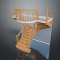 Wooden Spiral Staircase With Handrail And Upper Platform Interior Design 3d model