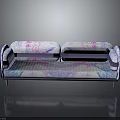 Modern Artistic Sofa with Colorful Pink Purple Blue Pattern and Purple Frame