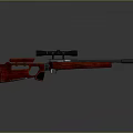 Sniper Rifle With Red Wooden Stock Black Barrel And Scope
