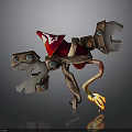 Mechanical Construct With Red Component Mechanical Claws Wooden Legs And Flame Effect