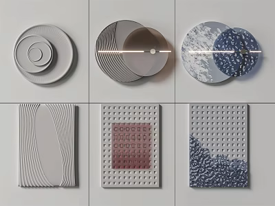Contemporary Wall Decor Featuring Circular Square Shapes Textured Patterns and Gray Tones 3d model