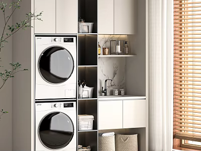 Modern Balcony Cabinet With Stacked Washing Machine Dryer And Storage Space 3d model