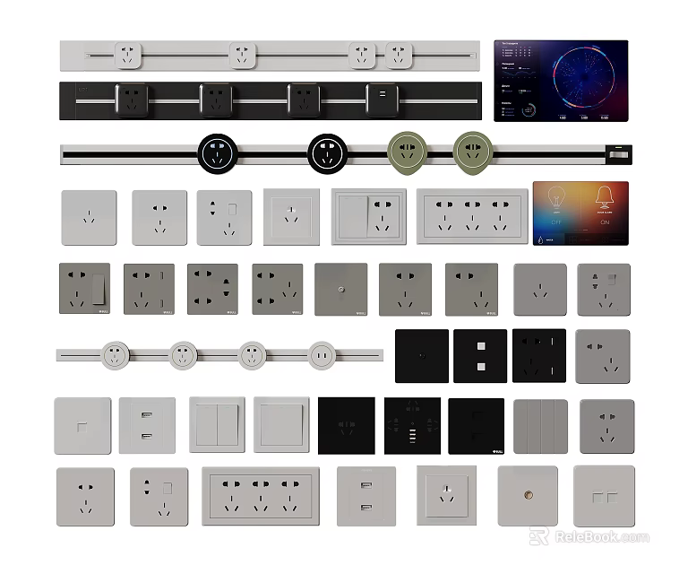 Various Stylish Switch Panels With Knobs Digital Displays And Color Options 3d model 