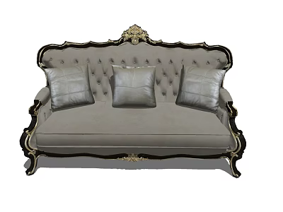 Luxurious Gray Multi Seat Sofa With Carved Details Black Trim And Tufted Backrest 3d model