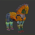 Futuristic Orange Silver Mechanical Horse With Metallic Structure And Tech Design 3d model
