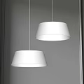 Two White Dome Shaped Pendant Lights Illuminated On Dark Background 3d model