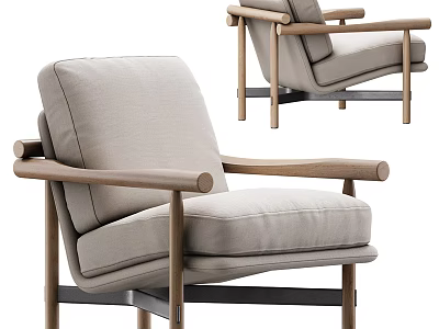 Modern Single Sofa With Wooden Armrests Light Gray Cushion And Metal Legs 3d model