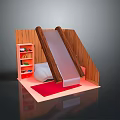 Kids Room Model With Slide Wooden Walls Red Bookshelf White Bed And Red Carpet