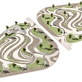 Park Landscape Design Featuring Winding Paths Green Lawns And Scattered Trees 3d model