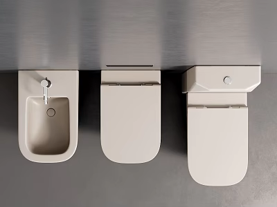 Three White Urinals Modern Design Mounted On Gray Bathroom Wall Interior 3d model