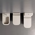 Three White Urinals Modern Design Mounted On Gray Bathroom Wall Interior