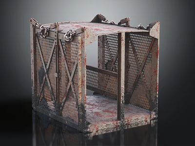 Rusty Metal Cage Equipment With Chains And Mesh Structure For Industrial Use 3d model
