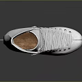 White Figure Ice Skates With Leather Upper Wooden Sole Decorative Laces And Clear Blade Design