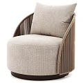 Modern Beige Fabric Armchair With Woven Brown Armrest And Comfortable Plush Cushion