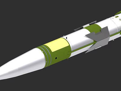 Military Missile Weapon With Green And White Body Warhead And Tail Fins Design 3d model