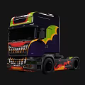 Custom Multicolored Functional Truck With Bat Graphic Tooth Design And Flame Decal 3d model