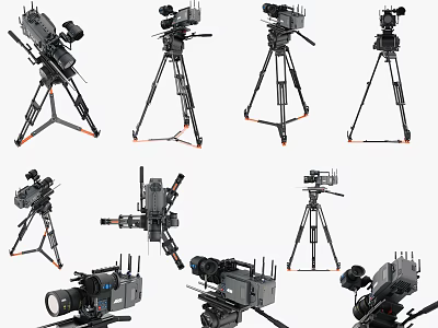 Professional Digital Camera Equipment With Multiple Tripod Stands And Model Variations 3d model