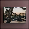 Joshua Tree Landscape Painting With Rocky Hills Sunset Sky And Sandy Ground Bushes