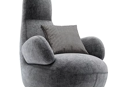 Gray Single Sofa with Black and White Striped Pillow and Armrests 3d model