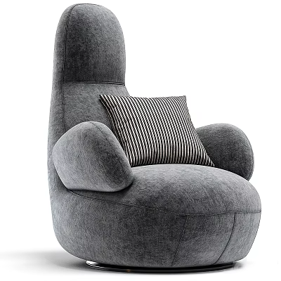 Gray Single Sofa with Black and White Striped Pillow and Armrests 3d model