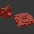Rusty Metal Reel Device And Gear With Red Ribbons And Blue Center Ball