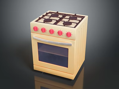 Yellow Electric Oven with Stove Top Red Knobs Silver Handle and Transparent Door 3d model