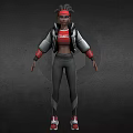 3D Sporty Female Character With Red Headband Silver Black Jacket Gray Sweatpants Red Sneakers