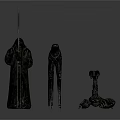 Robe Clad Character With Sword And Tall Slender Scorpion Like Creatures Figurines