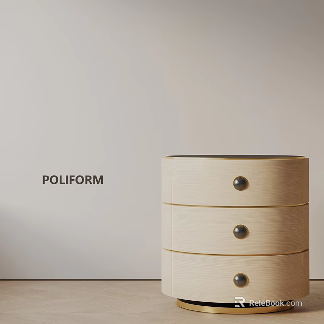 Poliform Light Wood Bedside Table With Three Drawers And Metal Knobs 3d model
