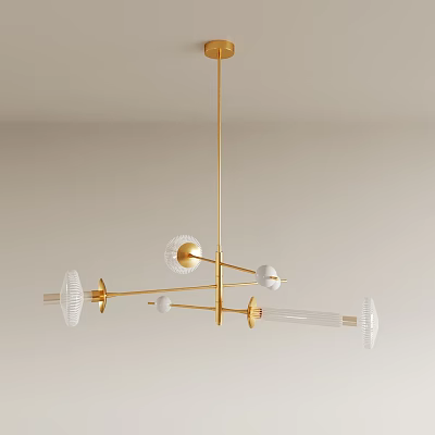Modern Golden Chandelier With Transparent Glass Elements And Geometric Crossbar Design 3d model