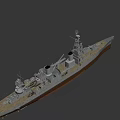 Large Gray Military Battleship with Turrets Mast and Deck on Water