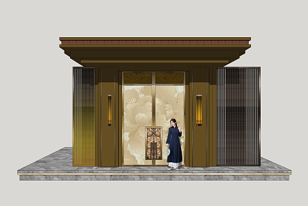 New Chinese Style Door Entry Unit Door 3d model