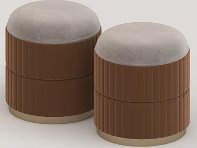 Two Modern Brown Stools With Vertical Striped Design And Light Gray Padded Top 3d model