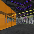 Modern Fitness Gym With Colorful Lights Treadmills Punching Bags And Boxing Ring