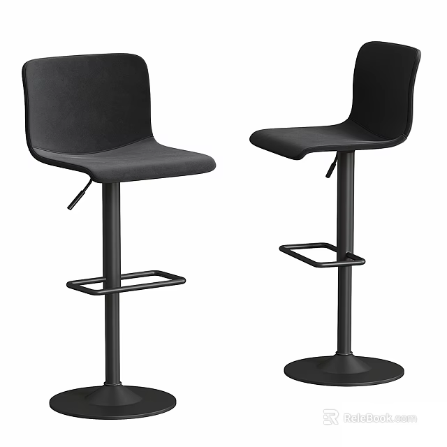Black Modern Bar Stools With Stylish Design And Sturdy Metal Base 3d model 