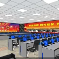 Military Monitoring Room Featuring Neatly Arranged Control Consoles Blue Screens and Strategic Wall Banners
