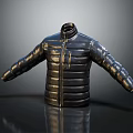 Sleek Black Shiny Quilted Puffer Jacket With Stand Collar Front Pockets And Long Sleeves