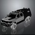 Custom White and Black Six Wheel Pickup Truck with Roof Storage and Off Road Tires