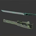 Futuristic Metallic Blade Weapon With Black Hilt And Blue Glowing Scabbard