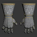 Medieval Armor Gauntlets With Ornate Design Gold Trim And Intricate Patterns