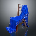 Wooden Chair Covered With Blue Cloth Adorned With White Star Patterns