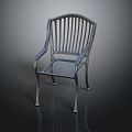 Modern Metal Single Chair With Armrest And Slatted Backrest On Reflective Floor