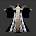 Man In Black Robe With Long White Hair And Horns Standing With Arms Outstretched
