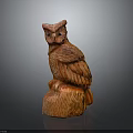Intricately Carved Wooden Owl Statue Perched On Natural Wood Stump Base