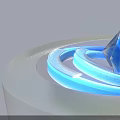 Futuristic Blue Crystal Pyramid On Circular Base With Smooth Surface And Glowing Blue Rings